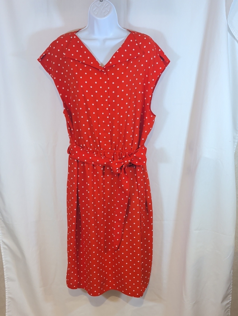 Anne Klein Red Polka Dot Tie-Waist Midi Dress